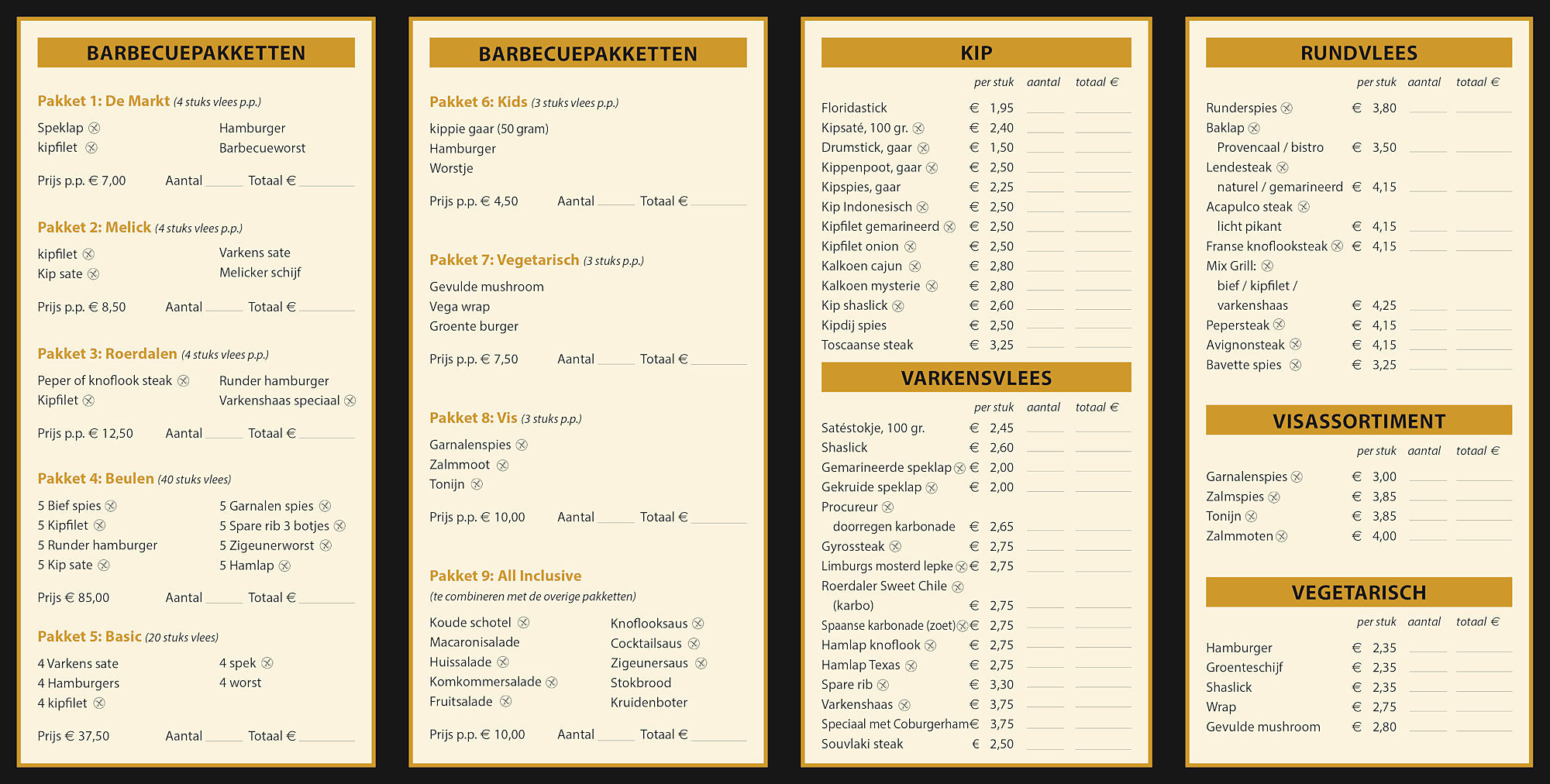 Barbecue bestellijst achterkant